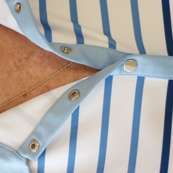 Chico's Zenergy Striped Sleeveless Polo Top - Blue and White - Picture 4 of 5